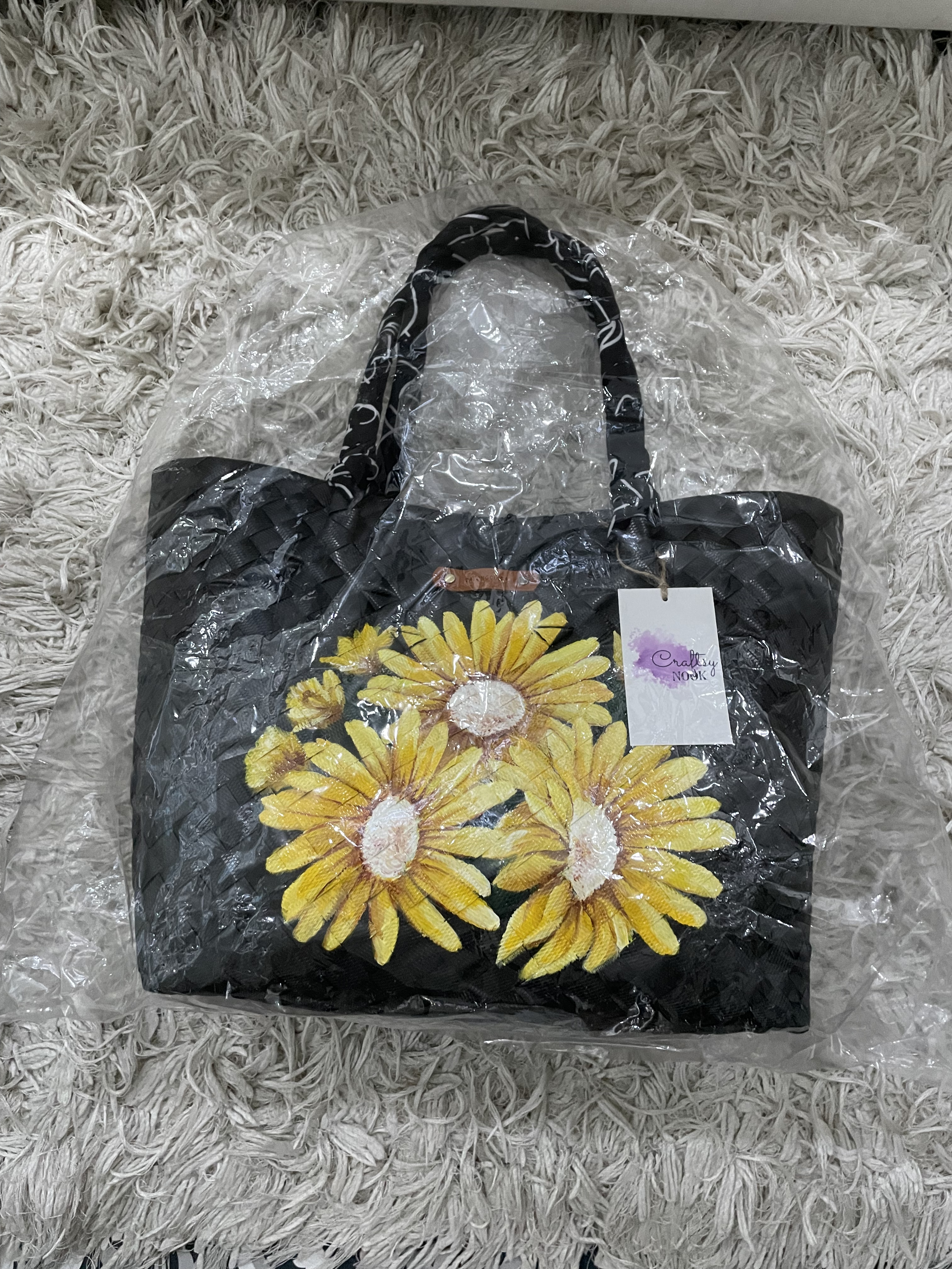 Unique handbag with yellow flowers